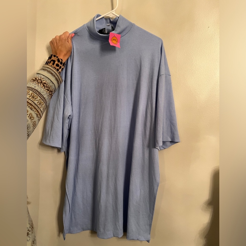 DRESSED IN LALA mock neck top in dusty blue